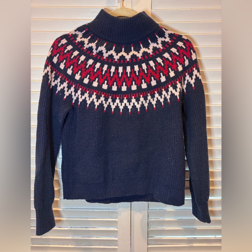 J.Crew Fair Isle Sweater Wool Blend Navy Red Nordic XS